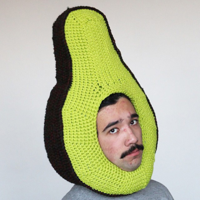 Artist Crochets Huge Food Hats And Wears Them Himself