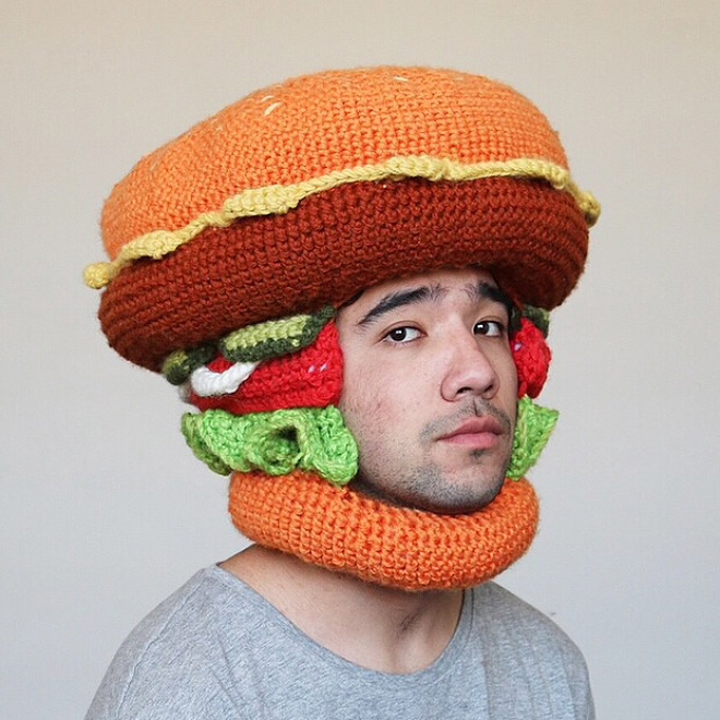 Artist Crochets Huge Food Hats And Wears Them Himself