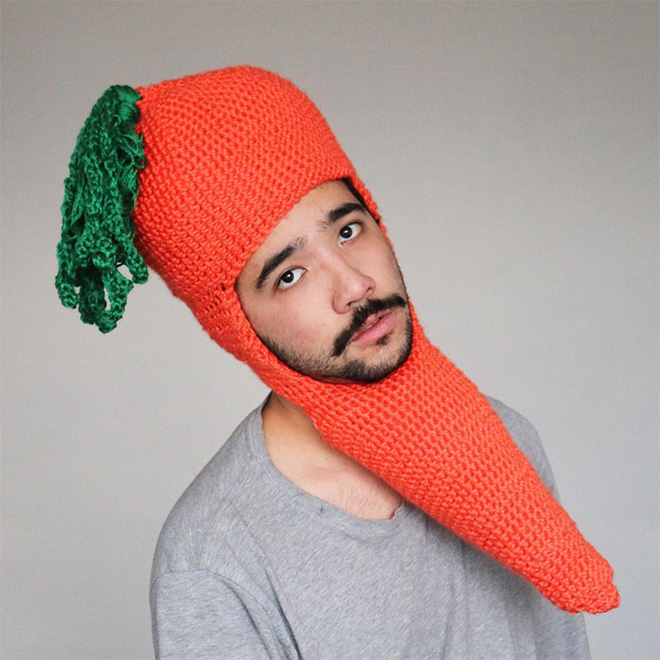 Artist Crochets Huge Food Hats And Wears Them Himself