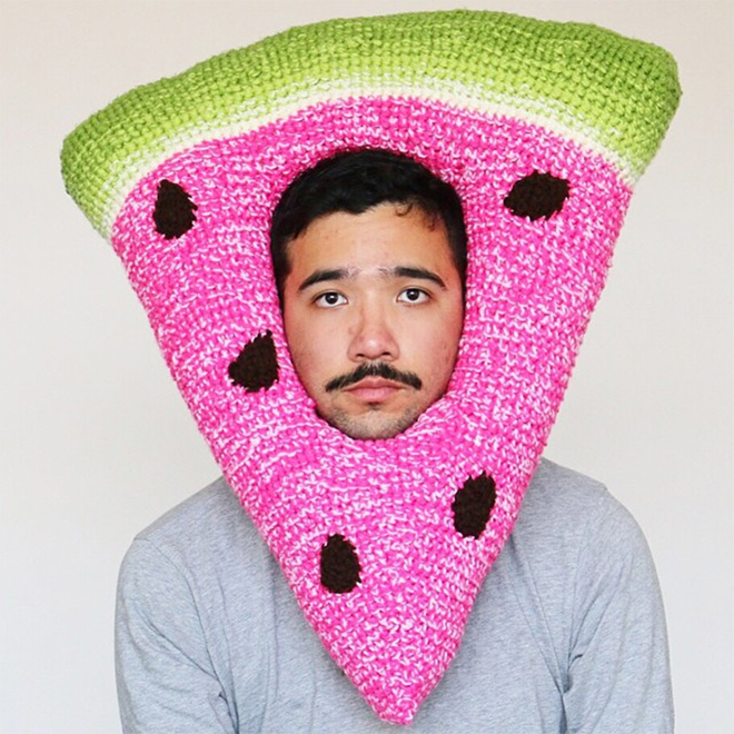 Artist Crochets Huge Food Hats And Wears Them Himself