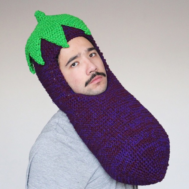 Artist Crochets Huge Food Hats And Wears Them Himself