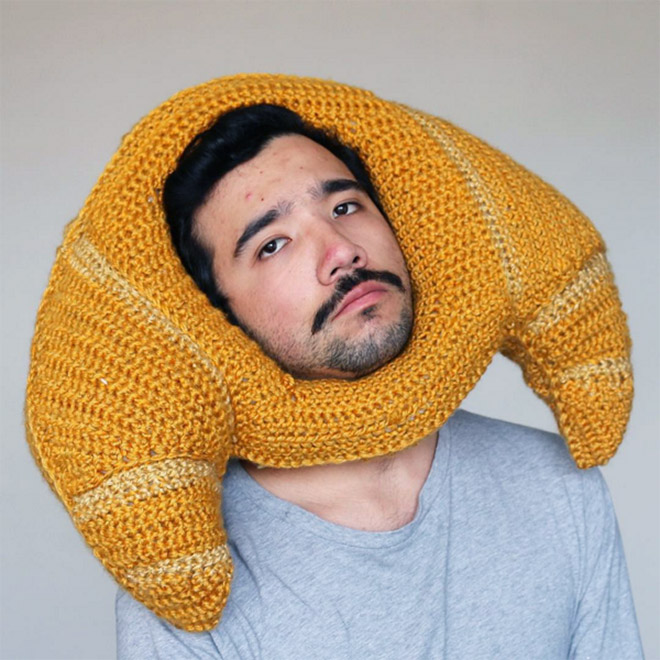 Artist Crochets Huge Food Hats And Wears Them Himself