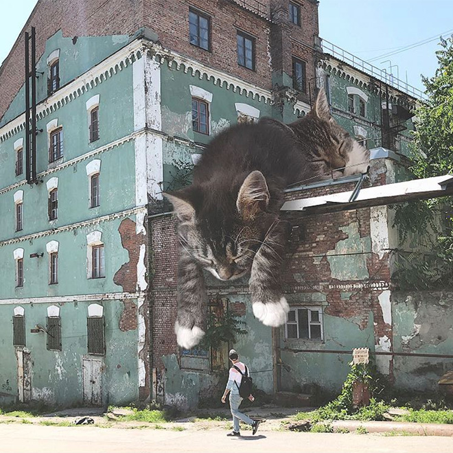 Artist Imagines a World Where Humans Live Among Giant Cats