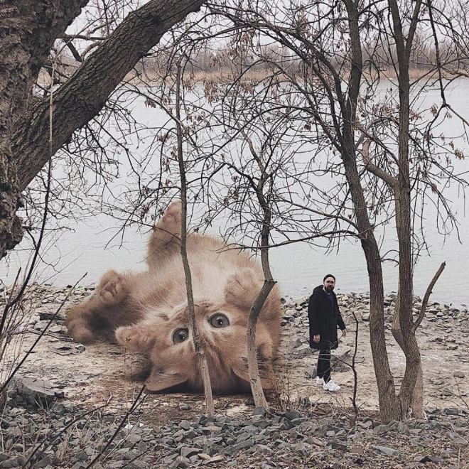 Artist Imagines a World Where Humans Live Among Giant Cats