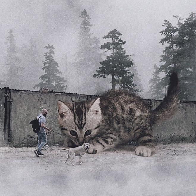 Artist Imagines a World Where Humans Live Among Giant Cats