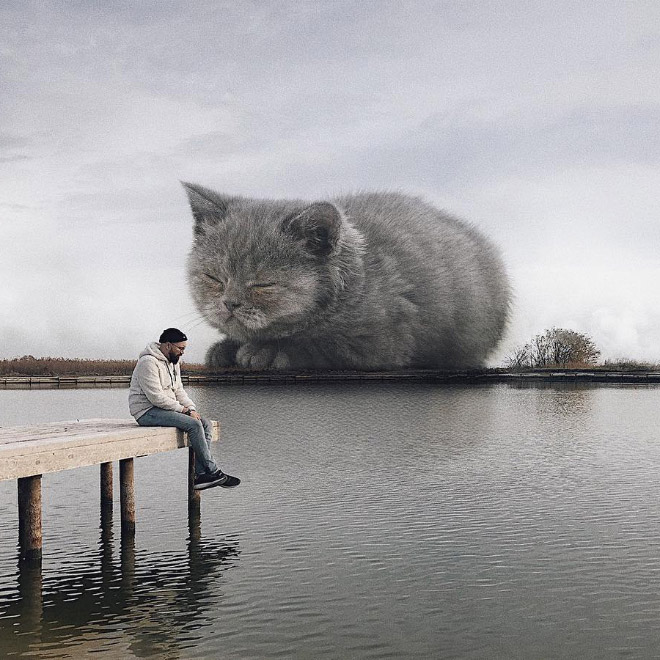 Artist Imagines a World Where Humans Live Among Giant Cats