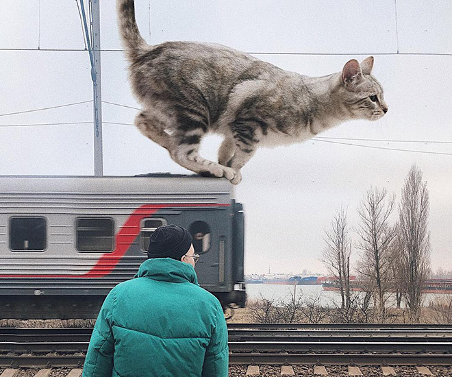 Artist Imagines a World Where Humans Live Among Giant Cats
