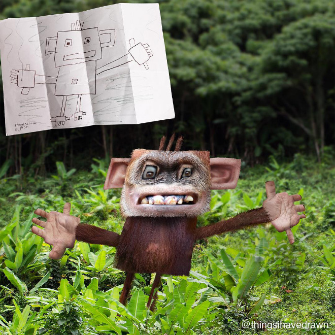 Dad Continues to Recreate Son’s Drawings Into Hilarious Real-Life Counterparts