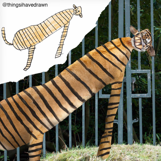 Dad Continues to Recreate Son’s Drawings Into Hilarious Real-Life Counterparts