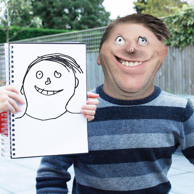 Dad Continues to Recreate Son’s Drawings Into Hilarious Real-Life Counterparts