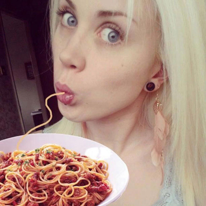 Duckface Selfies Fixed by Adding Spaghetti