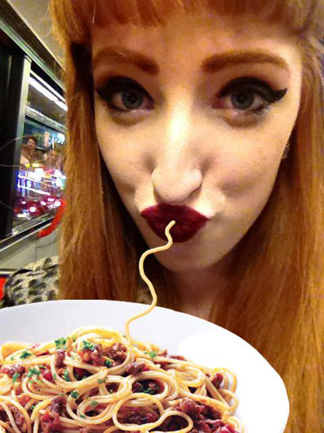 Duckface Selfies Fixed by Adding Spaghetti