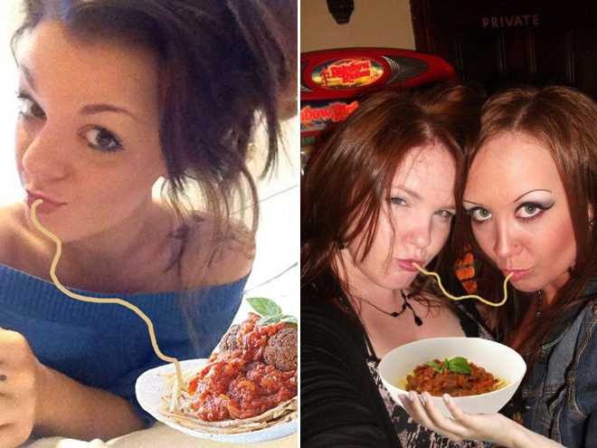 Duckface Selfies Fixed by Adding Spaghetti