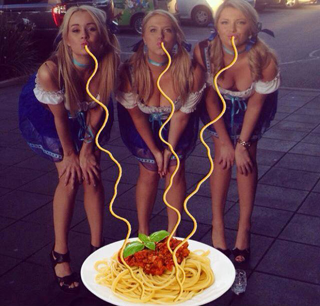 Duckface Selfies Fixed by Adding Spaghetti