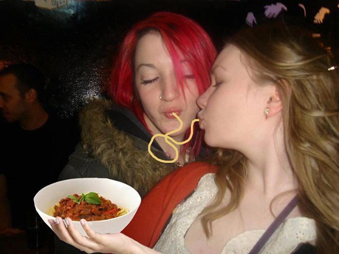 Duckface Selfies Fixed by Adding Spaghetti