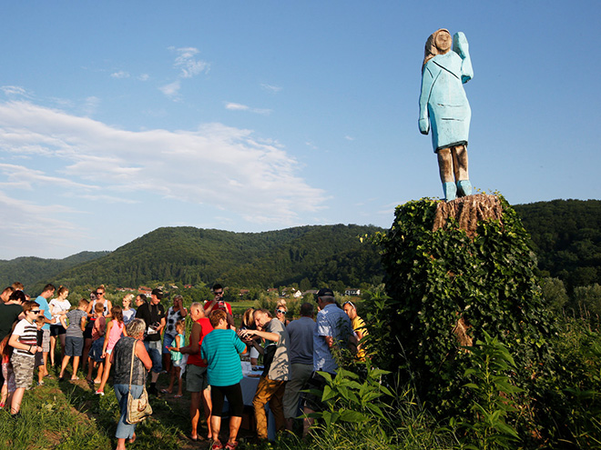Melania Trump Wooden Statue Unveiled Close To Her Hometown In Slovenia