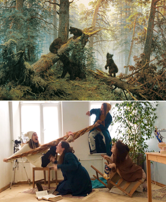 This Russian Facebook Group Is Recreating Famous Paintings While Isolating, And They’re Brilliant