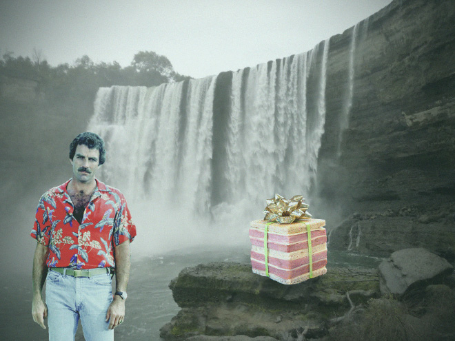 Tom Selleck Photoshopped Into Waterfall Scenes With a Sandwich