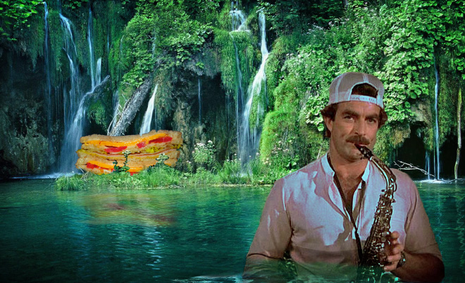 Tom Selleck Photoshopped Into Waterfall Scenes With a Sandwich