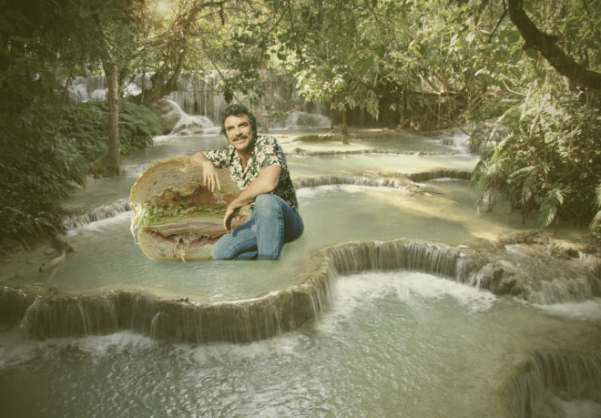 Tom Selleck Photoshopped Into Waterfall Scenes With a Sandwich