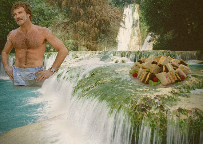 Tom Selleck Photoshopped Into Waterfall Scenes With a Sandwich