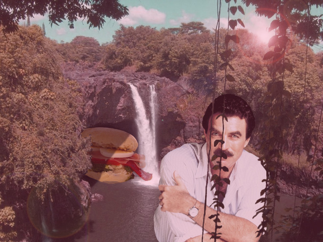 Tom Selleck Photoshopped Into Waterfall Scenes With a Sandwich
