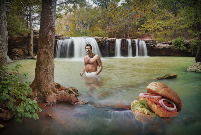 Tom Selleck Photoshopped Into Waterfall Scenes With a Sandwich
