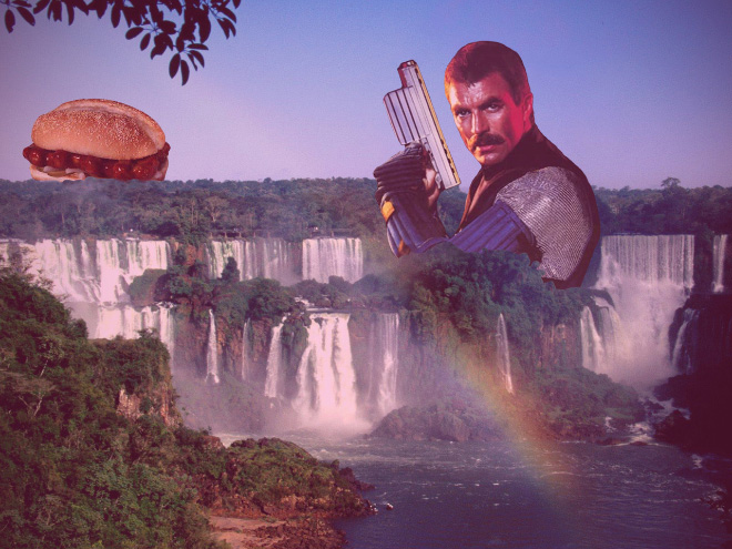 Tom Selleck Photoshopped Into Waterfall Scenes With a Sandwich