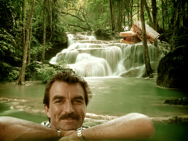 Tom Selleck Photoshopped Into Waterfall Scenes With a Sandwich