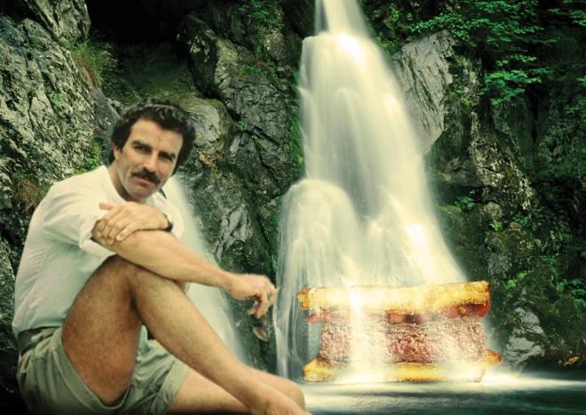 Tom Selleck Photoshopped Into Waterfall Scenes With a Sandwich