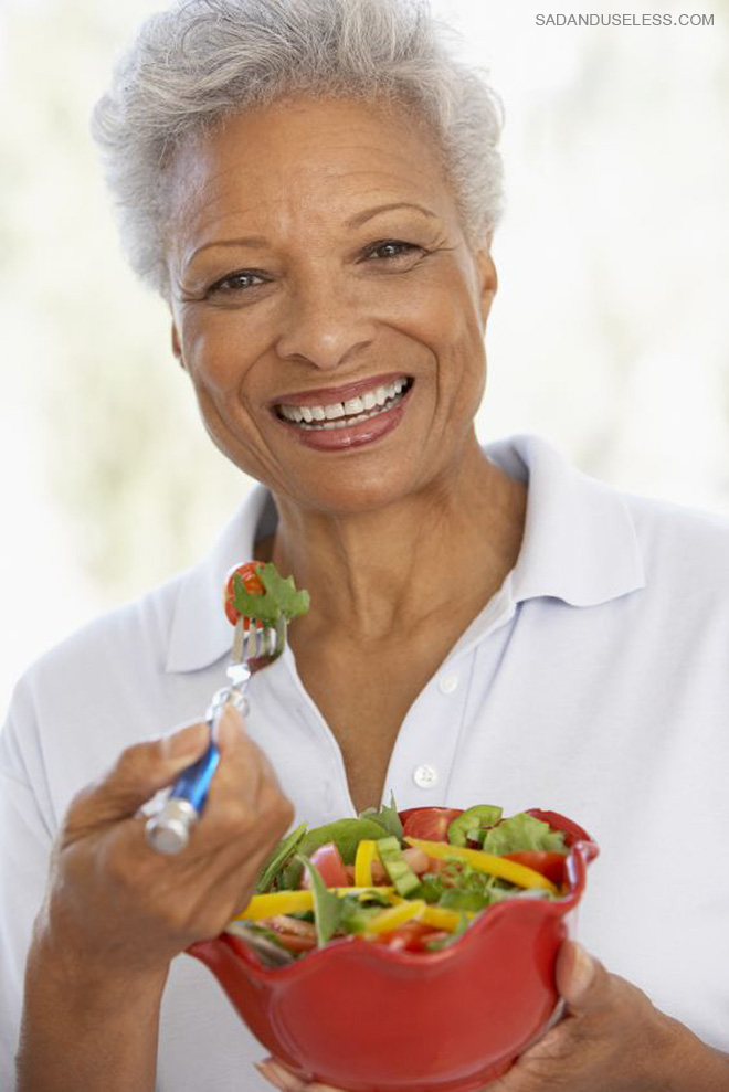 Women Laughing Alone With Salad