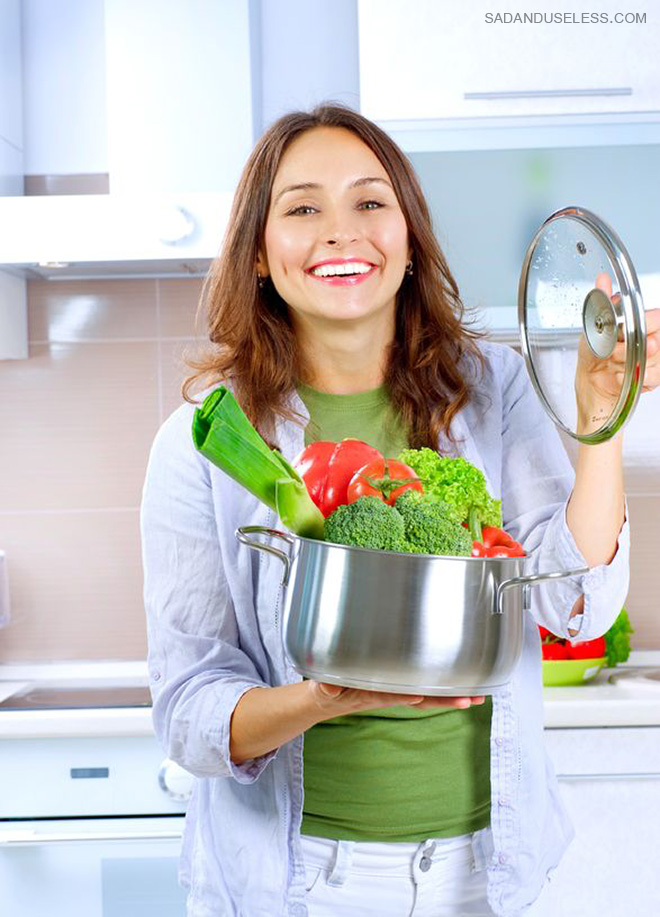 Women Laughing Alone With Salad